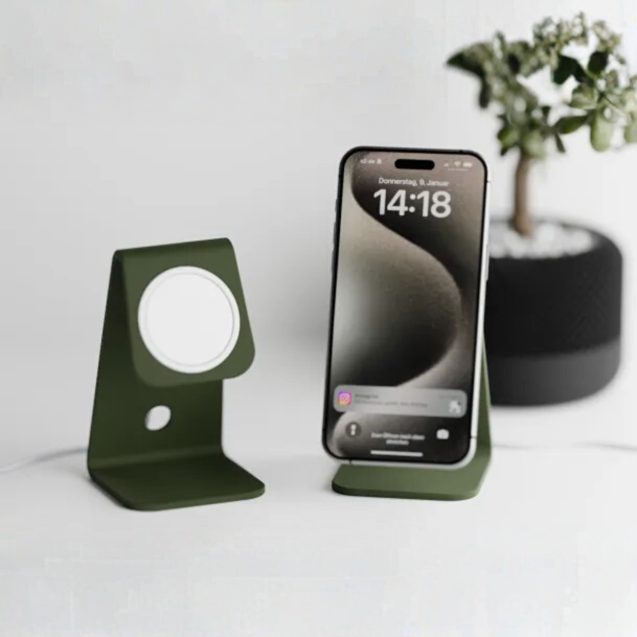 Minimalist MagSafe Phone Stand – Modern Magnetic Desk Holder for iPhone | Sleek Matte Design